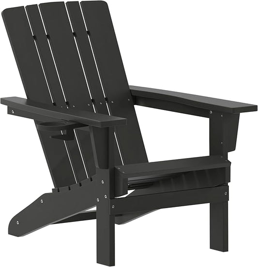 Taylor & Logan Hedley Adirondack Chair with Cup Holder, Weather Resistant HDPE Adirondack Chair in Black