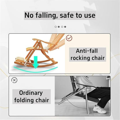 Rocking Chair, Lounge Chair, Foldable Bamboo Chair, Outdoor Rocking Chair, Folding Solid Wood Leisure Chair for Patio, Beach, Yard, Lawn, Pool(Brown)