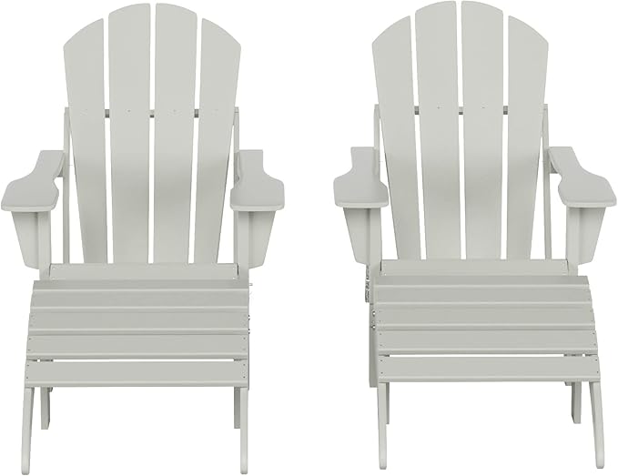 WestinTrends Malibu Outdoor Lounge Chair Set, 4-Pieces Adirondack Chair Set of 2 with Ottoman, All Weather Poly Lumber Patio Lawn Folding Chair for Outside Pool Beach, Sand