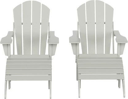 WestinTrends Malibu Outdoor Lounge Chair Set, 4-Pieces Adirondack Chair Set of 2 with Ottoman, All Weather Poly Lumber Patio Lawn Folding Chair for Outside Pool Beach, Sand