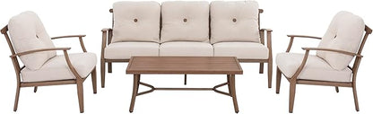 Outdoor Aluminum Conversation Sofa Set, 4-Piece Patio Sofa with Zippered Cushion and Coffee Table, for Porch Garden Backyard Balcony and Poolside, Beige