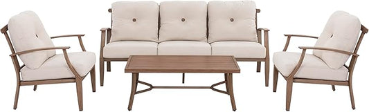 Outdoor Aluminum Conversation Sofa Set, 4-Piece Patio Sofa with Zippered Cushion and Coffee Table, for Porch Garden Backyard Balcony and Poolside, Beige