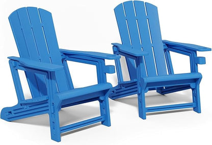 Adirondack Chair, Plastic Adirondack Chair with Cup Holder, Outdoor Weather Resistant Lawn Furniture, 400 LBS Capacity Recliner, Garden Backyard Patio Without Screws Install,Set of 2 Klein Blue