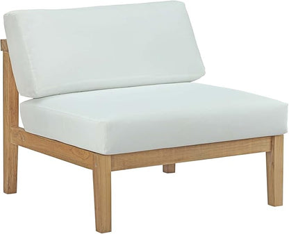 Modway Bayport Teak Wood Outdoor Patio Armless Chair in Natural White