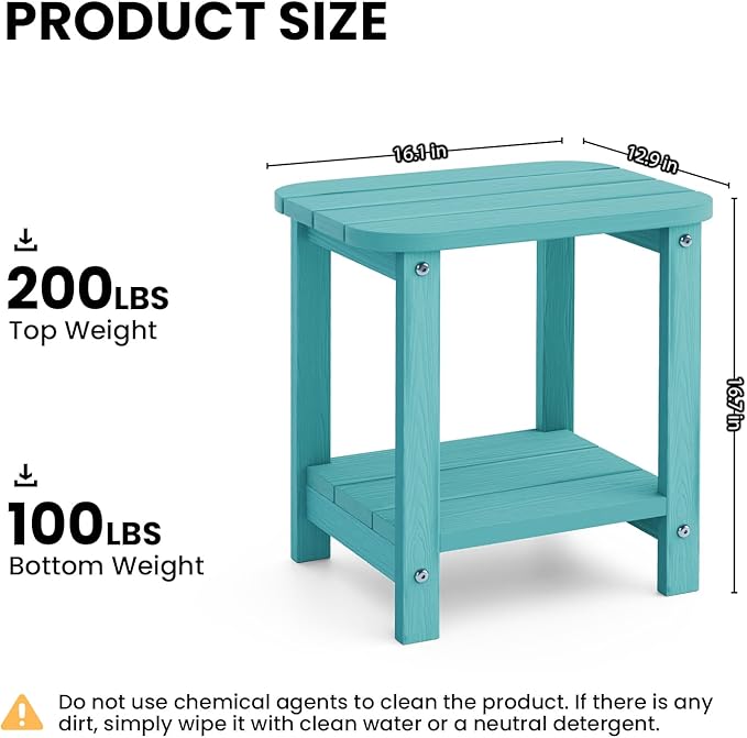 2-Tier Outdoor Side Table, 16" Adirondack Small Side Table All Weather Resistant, Patio End for Outside or Indoor, Patio - Photo 3