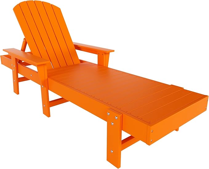 WestinTrends Dylan HDPE Outdoor Patio Poly Adirondack Reclining Chaise Lounge with Arms, Orange
