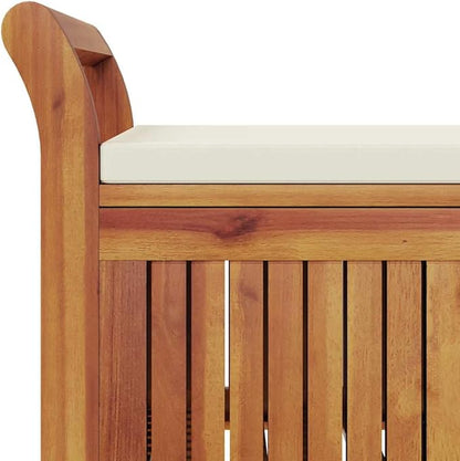 vidaXL Outdoor Storage Bench, Storage Box with Cushion, Patio Deck Box with Seat for Garden Balcony Porch Pool Yard, Modern Style, Solid Wood Acacia