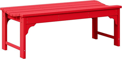 WO Home Furniture Outdoor 46" Backless HDPE Adirondack Bench, Poly Lumber Seat for Patio, Backyard, Balcony, All Weather Resistant with UV Protection, Red