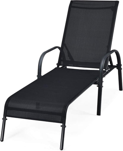 Tangkula Lounge Chair Outdoor, Patio Chaise Lounge with Adjustable Backrest, Reclining Pool Lounge Chair for Outside with Heavy Duty Steel Frame, Suitable for Beach, Yard, Balcony, Poolside