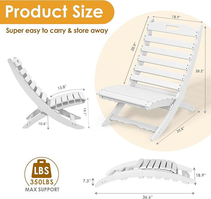 IVY&LANE Portable Xavier-Chairs Set of 2 | Folding-Adirondack-Chair | Wave | HDPE Plastic | White | All-Weather Resistant | for Outdoor Fire-Pit Patio Lawn Beach Poolside
