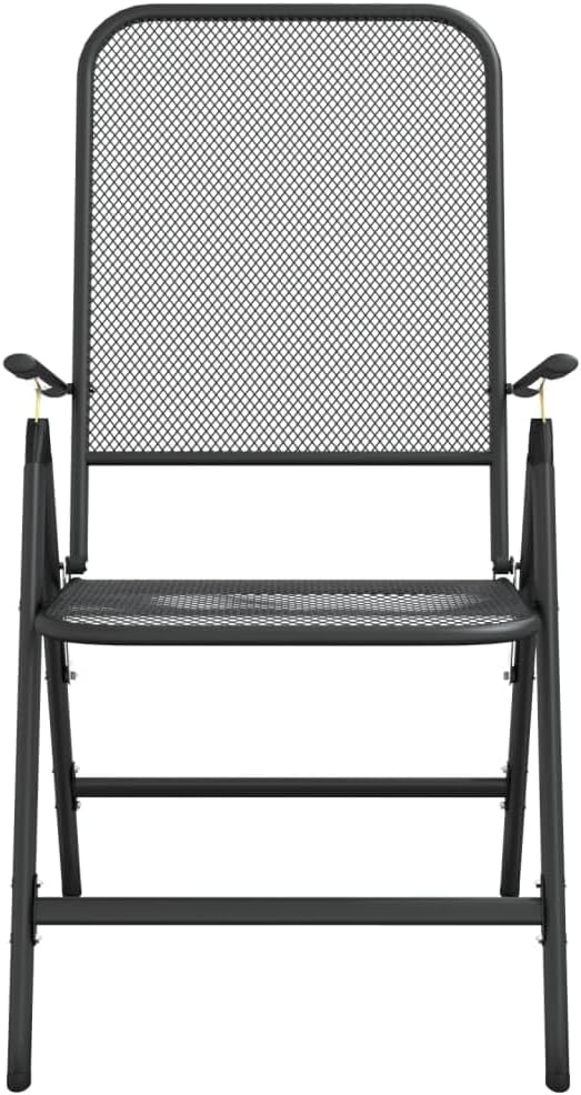 Folding Garden Chair Set of 4 Metal Mesh Patio Chairs Anthracite 24 x 22 x 42 in Adjustable Backrest Stackable Outdoor Balcony Bistro Seating for Yard Deck Terrace