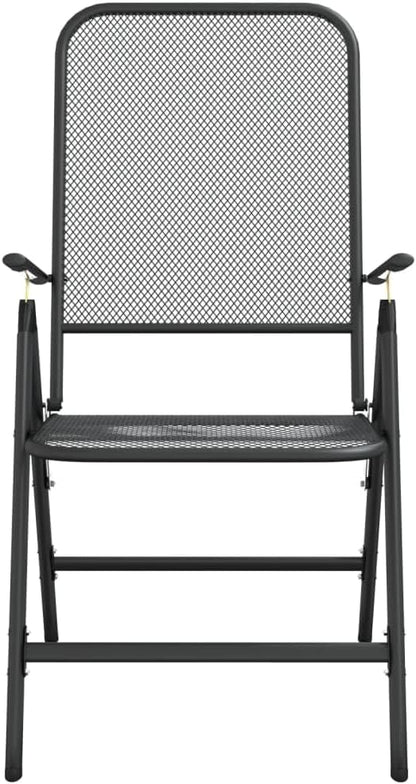 Folding Garden Chair Set of 4 Metal Mesh Patio Chairs Anthracite 24 x 22 x 42 in Adjustable Backrest Stackable Outdoor Balcony Bistro Seating for Yard Deck Terrace