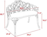 Patio Garden Bench Metal Cast Aluminum Outdoor Furniture with Floral Rose White Weather-Resistant Decor Porch & Yard - Photo 2