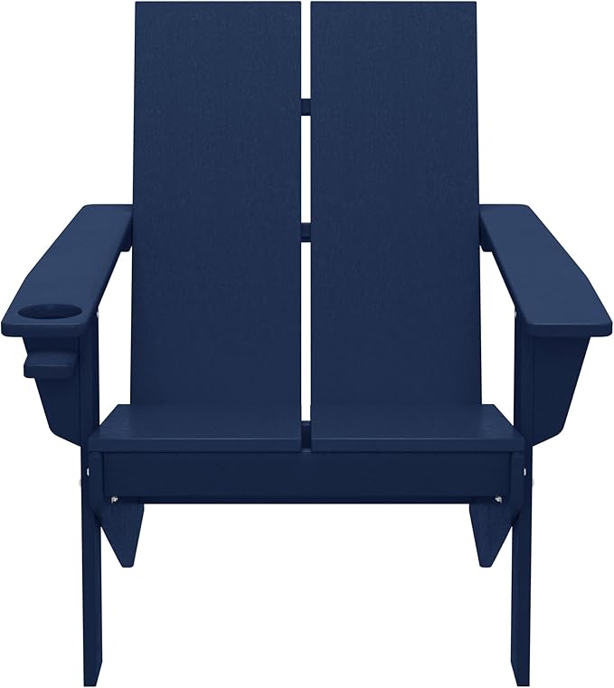 WestinTrends Riviera Outdoor HDPE Modern Adirondack Chair with Cup Holder, Navy Blue
