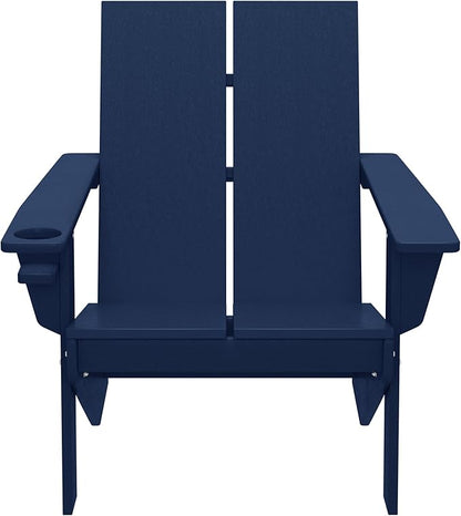 WestinTrends Riviera Outdoor HDPE Modern Adirondack Chair with Cup Holder, Navy Blue