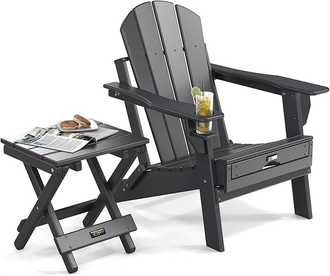 VINGLI Small HDPE Folding Side Table, Plastic Waterproof Portable Adirondack Coffee End Tables, All Weather for Patio - Photo 8