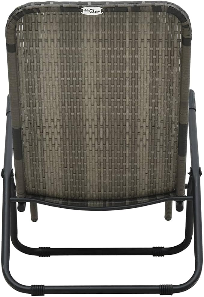 Folding PE Rattan Outdoor Chaise Lounge Chair 55.5" L Grey, Ergonomic Modern Sunlounger with Steel Frame - Photo 6