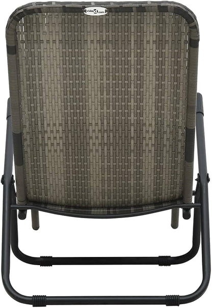 Folding PE Rattan Outdoor Chaise Lounge Chair 55.5" L Grey, Ergonomic Modern Sunlounger with Steel Frame, Portable Patio Recliner for Garden Poolside Balcony
