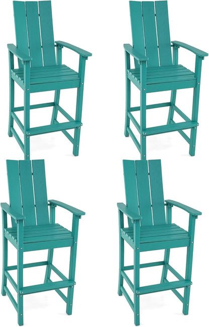 Giantex 52” Tall Adirondack Chair Set of 4, HDPE Outdoor Bar Stool with Ergonomic Backrest, Armrests, Footrest, Fire Pit Chair, All Weather Patio Bistro Chair for Yard, Garden, Lawn Chair (Turquoise)