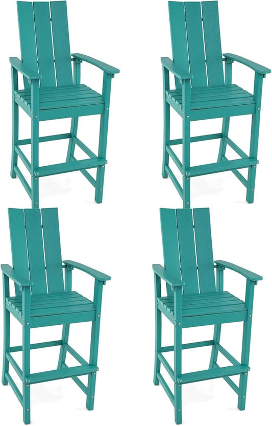 Giantex 52” Tall Adirondack Chair Set of 4, HDPE Outdoor Bar Stool with Ergonomic Backrest, Armrests, Footrest, Fire Pit Chair, All Weather Patio Bistro Chair for Yard, Garden, Lawn Chair (Turquoise)