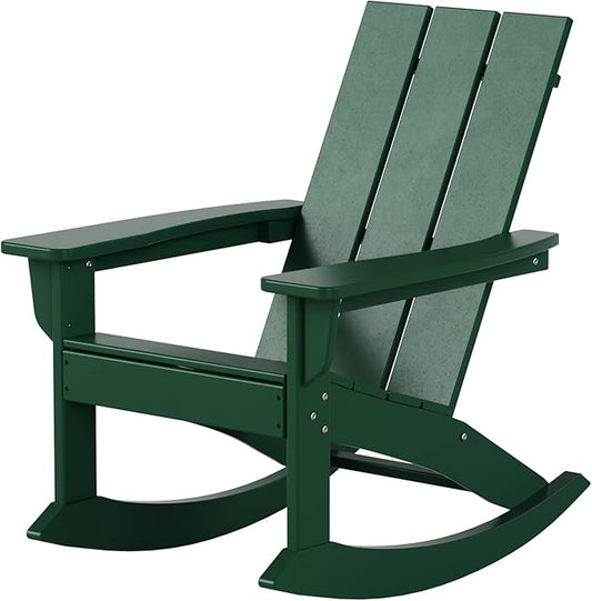 WestinTrends Ashore Patio Rocking Chair, All Weather Poly Lumber Plank Adirondack Rocker Chair, Modern Farmhouse Outdoor Rocking Chairs for Porch Garden Backyard and Indoor, Dark Green