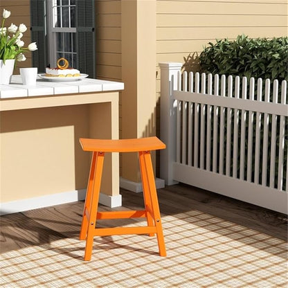 Costaelm 24" Height Outdoor Bar Stools, All-Weather Bar Stools, Adirondack Poly Patio Bar Stool for Patio, Deck, Kitchen Counter and Garden, Orange