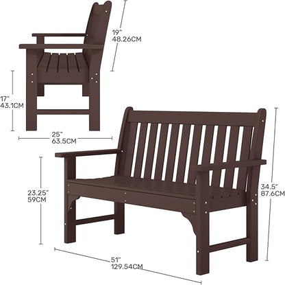 Costaelm Garden Bench, Farmhouse Park Front Porch for Entryway Bench Outdoor Seating Low Bench Patio Bench Outside/Indoor, Dark Brown