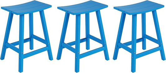 WestinTrends Malibu Malibu 24 Inch Counter High Saddle Stools (Set of 3), Pacific Blue