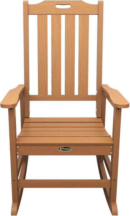 Oversized Rocking Chair, Outdoor Rocking Chair for Adults, All Weather Resistant Porch Rocker for Lawn Garden, Wood