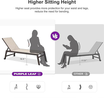 PURPLE LEAF 82.6" Overside Outdoor Chaise Lounge 4 Pieces Adjustable Patio Lounge Chairs with Sturdy Aluminum Frame, Waterproof Chaise Lounge Chair for Outdoor Pool Lawn Backyard, Beige