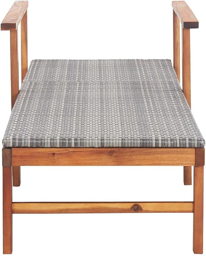 Adjustable Sun Lounger with Cushion, Grey Outdoor Chaise Lounge Chair, Patio Furniture with Solid Acacia Wood Frame and PE Rattan for Poolside, Garden, Backyard Relaxation
