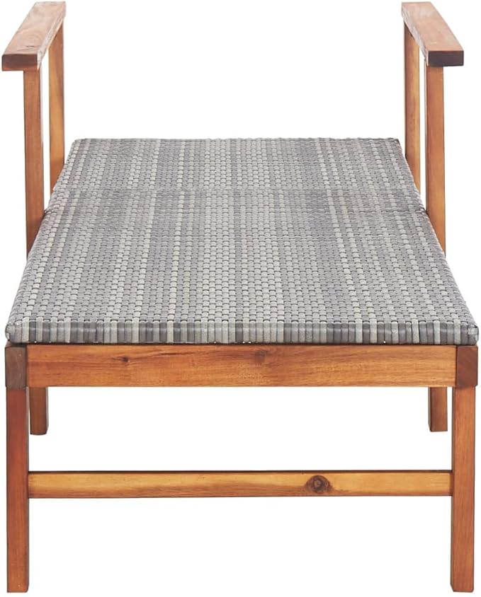 Grey PE Rattan Sunlounger, 78.7" L x 21.7" W Acacia Wood Frame Outdoor Chaise with 3-Position Adjustable Backrest, Weather-Resistant Tanning Chair for Patio, Poolside & Small Balcony