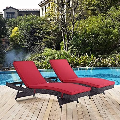 Modway Convene Wicker Rattan Outdoor Patio Chaise Lounge Chairs in Espresso Red - Set of 2 - Photo 5