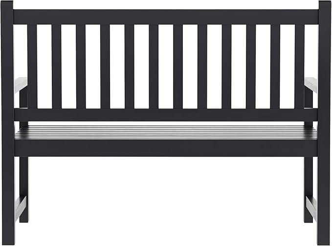 EMMA + OLIVER Ashford Patio Bench for Indoor/Outdoor Use, Acacia Wood Slatted Loveseat for 2, Perfect for Sunroom, Garden, Backyard or Porch, Black