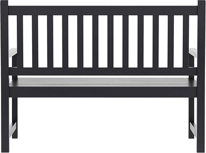 EMMA + OLIVER Ashford Patio Bench for Indoor/Outdoor Use, Acacia Wood Slatted Loveseat for 2, Perfect for Sunroom, Garden, Backyard or Porch, Black