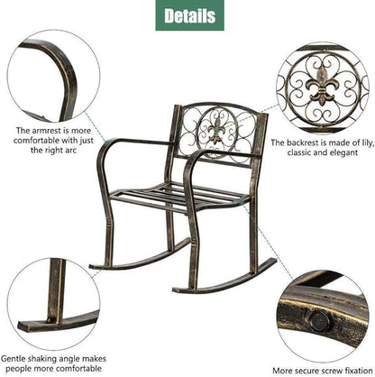Rocking Chair Metal Porch Rocker Balcony Deck Outdoor Garden Seat Living Room