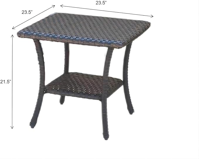 HUMMUH Outdoor End Table,Patio Wicker Small Side Table, PE Rattan Coffee Table with 2-Tier Storage Shelf for Bistro Set Conversation Sets Brown…