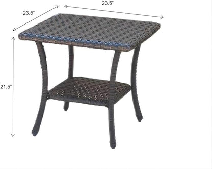 HUMMUH Outdoor End Table,Patio Wicker Small Side Table, PE Rattan Coffee Table with 2-Tier Storage Shelf for Bistro Set Conversation Sets Brown…