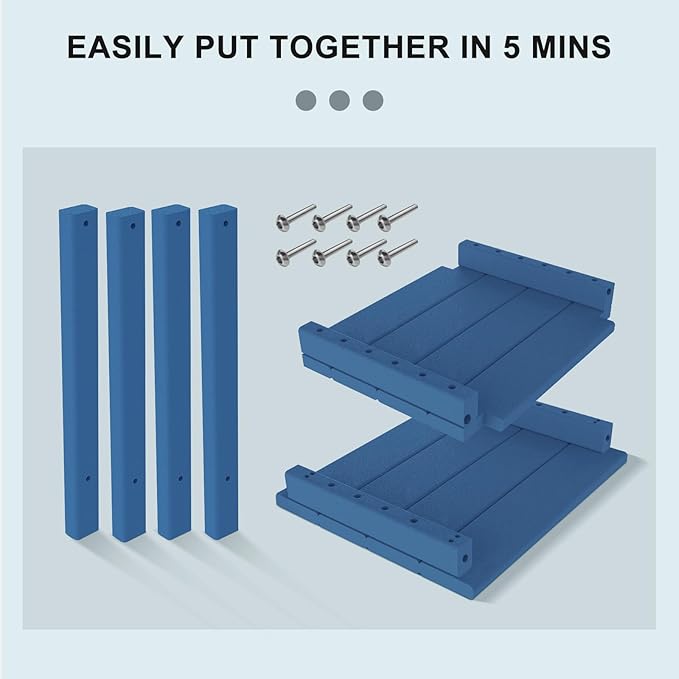 Adirondack Outdoor Side Table, 16.6" Small Patio End Table, 2-Tier HDPE Plastic Table for Poolside Porch Garden, Weather Resistant & Easy Assembly (Navy Blue, Rectangle)