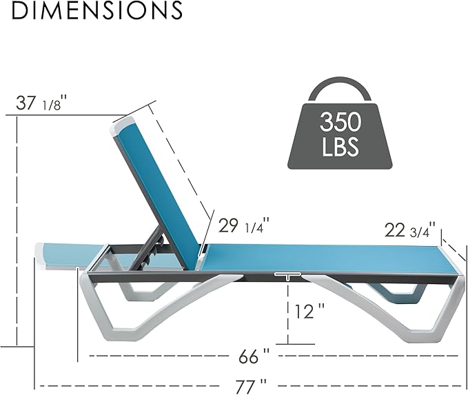 Kozyard Outdoor Chaise Lounge Chair, Full Flat Adjustable Patio Lounger with Aluminum Frame & Resin Legs - Photo 2