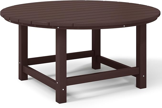 Costaelm Patio Conversation Table, Tatio Accent HDPE Outdoor Weather Resistant, Round Outdoor Porch Balcony Patio Drink Table for Outside, Pool, Backyard, Dark Brown