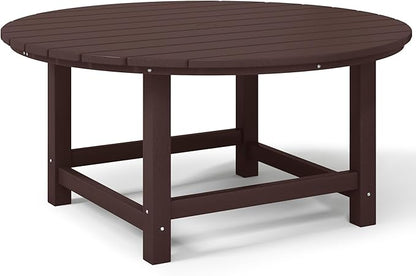 Costaelm Patio Conversation Table, Tatio Accent HDPE Outdoor Weather Resistant, Round Outdoor Porch Balcony Patio Drink Table for Outside, Pool, Backyard, Dark Brown