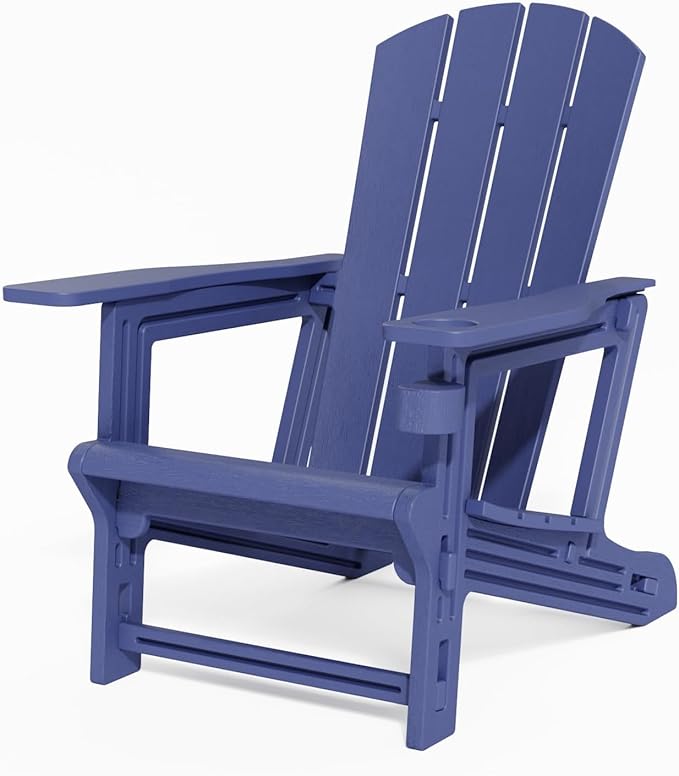 FONTOI Adirondack Chair, Plastic Adirondack Chair with Cup Holder, Outdoor Weather Resistant Lawn Furniture, 400 LBS Capacity Recliner, Garden Backyard Patio Without Screws Install, Navy Blue