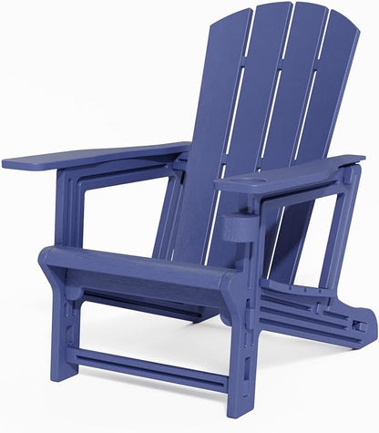 FONTOI Adirondack Chair, Plastic Adirondack Chair with Cup Holder, Outdoor Weather Resistant Lawn Furniture, 400 LBS Capacity Recliner, Garden Backyard Patio Without Screws Install, Navy Blue