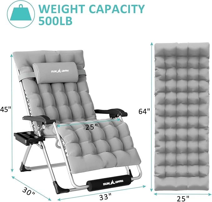 Amopatio Foldable Zero Gravity Chair, Oversized Outdoor Reclining Chair - Photo 2
