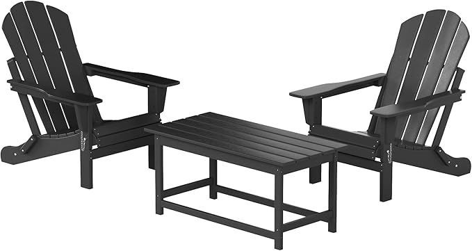 WO Home Furniture Adirondack Chairs Table Set of 3 PCS Outdoor Folding Chairs Coffee Table Weather/UV Resistant for Lawn - Photo 1