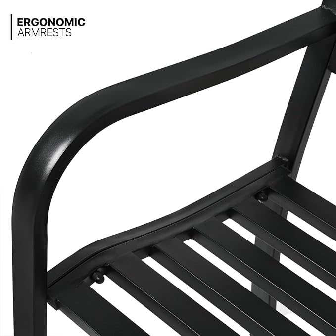 MoNiBloom Metal Bench Patio Benches for Outdoors, Iron Frame Antique Finish Park Bench with Armrests Lawn Porch Entryway Path Yard Decor Deck Furniture for 2-3 Adults Seat, Black