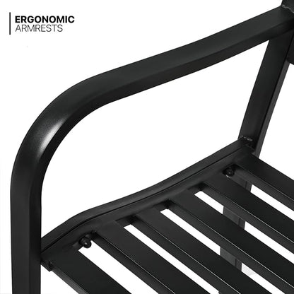 MoNiBloom Metal Bench Patio Benches for Outdoors, Iron Frame Antique Finish Park Bench with Armrests Lawn Porch Entryway Path Yard Decor Deck Furniture for 2-3 Adults Seat, Black
