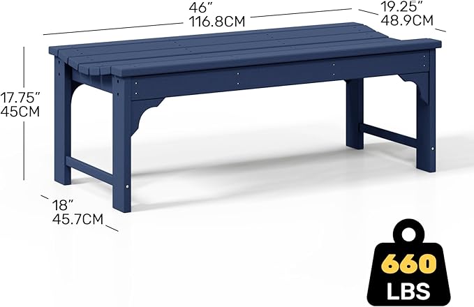 Costaelm Outdoor Benches Weatherproof, All Weather Resistant Park Bench Poly Lumber Backless Garden Bench Seat for Entryway Front Porch, Navy Blue