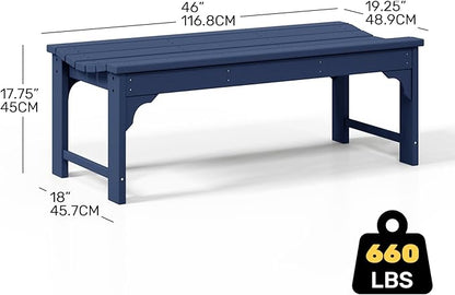 Costaelm Outdoor Benches Weatherproof, All Weather Resistant Park Bench Poly Lumber Backless Garden Bench Seat for Entryway Front Porch, Navy Blue